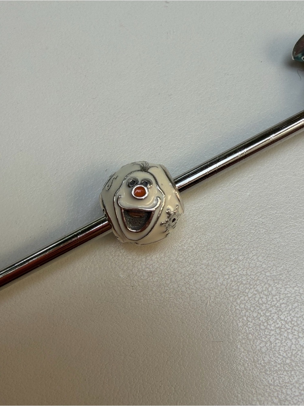 Pandora Disney Olaf White Enamel Snowman Face Bead with Orange Nose